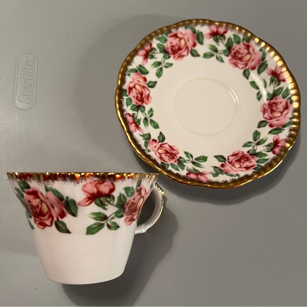 Salisbury England Roses Scalloped Gold Fine Bone China Teacup Saucer tea cup